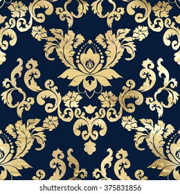 Vector illustration. luxury texture for wallpapers, fabric patterns Baroque, Damask seamless floral pattern. Gold leaf
