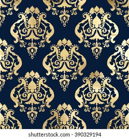 Vector illustration. luxury texture for wallpapers, fabric patterns Baroque, Damask seamless floral pattern. Gold leaf