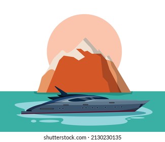 Vector illustration luxury yacht, yacht trip summer vacation icon