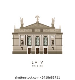 Vector illustration. Lviv Opera Theater. Lviv, Ukraine. Design element. Flat design. White background.