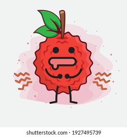 Ilustración vectorial del personaje de la fruta Lychee con cara linda, manos simples y líneas de la pierna en fondo aislado. Estilo de dibujo animado plano.