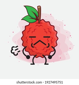 Ilustración vectorial del personaje de la fruta Lychee con cara linda, manos simples y líneas de la pierna en fondo aislado. Estilo de dibujo animado plano.