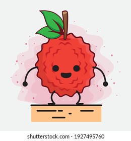 Vektorgrafik des Lychee Fruchtzeichens mit süßem Gesicht, einfachen Händen und Beinlinien-Kunst auf isoliertem Hintergrund. Flacher Cartoon-Doodle-Stil.