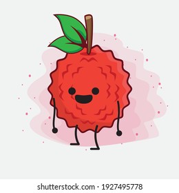Vector Illustration of Lychee Fruit Character with cute face, simple hands and leg line art on Isolated Background. Flat cartoon doodle style.