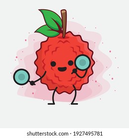 Vektorgrafik des Lychee Fruchtzeichens mit süßem Gesicht, einfachen Händen und Beinlinien-Kunst auf isoliertem Hintergrund. Flacher Cartoon-Doodle-Stil.