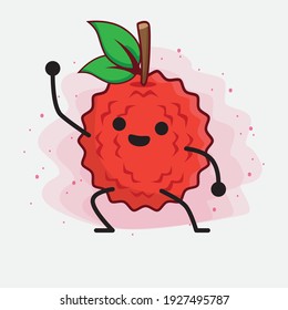 Vector Illustration of Lychee Fruit Character with cute face, simple hands and leg line art on Isolated Background. Flat cartoon doodle style.