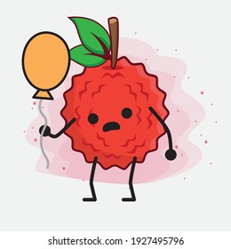 Vector Illustration of Lychee Fruit Character with cute face, simple hands and leg line art on Isolated Background. Flat cartoon doodle style.