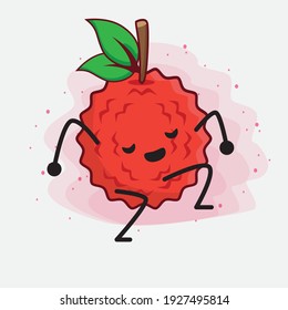 Vector Illustration of Lychee Fruit Character with cute face, simple hands and leg line art on Isolated Background. Flat cartoon doodle style.