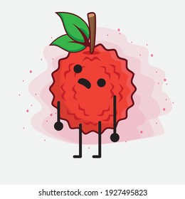 Vector Illustration of Lychee Fruit Character with cute face, simple hands and leg line art on Isolated Background. Flat cartoon doodle style.