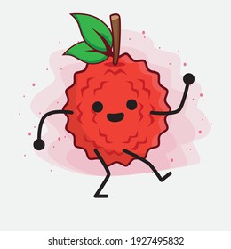 Ilustración vectorial del personaje de la fruta Lychee con cara linda, manos simples y líneas de la pierna en fondo aislado. Estilo de dibujo animado plano.