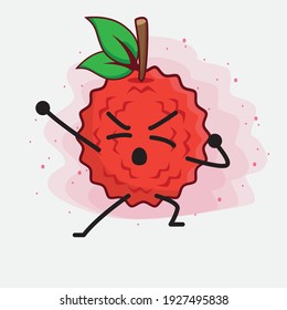 Vector Illustration of Lychee Fruit Character with cute face, simple hands and leg line art on Isolated Background. Flat cartoon doodle style.