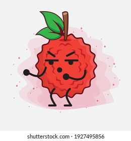Vector Illustration of Lychee Fruit Character with cute face, simple hands and leg line art on Isolated Background. Flat cartoon doodle style.