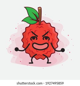 Ilustración vectorial del personaje de la fruta Lychee con cara linda, manos simples y líneas de la pierna en fondo aislado. Estilo de dibujo animado plano.