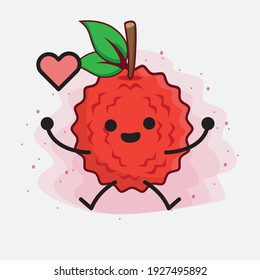 Ilustración vectorial del personaje de la fruta Lychee con cara linda, manos simples y líneas de la pierna en fondo aislado. Estilo de dibujo animado plano.