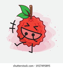 Vector Illustration of Lychee Fruit Character with cute face, simple hands and leg line art on Isolated Background. Flat cartoon doodle style.