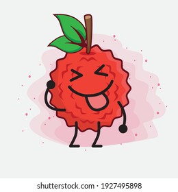 Vector Illustration of Lychee Fruit Character with cute face, simple hands and leg line art on Isolated Background. Flat cartoon doodle style.