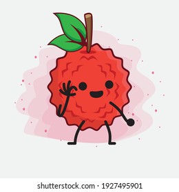Vector Illustration of Lychee Fruit Character with cute face, simple hands and leg line art on Isolated Background. Flat cartoon doodle style.
