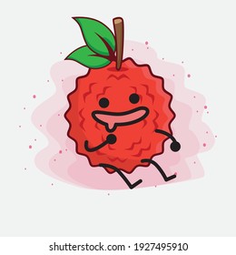 Ilustración vectorial del personaje de la fruta Lychee con cara linda, manos simples y líneas de la pierna en fondo aislado. Estilo de dibujo animado plano.
