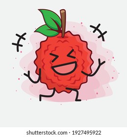 Vector Illustration of Lychee Fruit Character with cute face, simple hands and leg line art on Isolated Background. Flat cartoon doodle style.