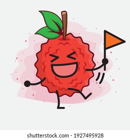 Vektorgrafik des Lychee Fruchtzeichens mit süßem Gesicht, einfachen Händen und Beinlinien-Kunst auf isoliertem Hintergrund. Flacher Cartoon-Doodle-Stil.