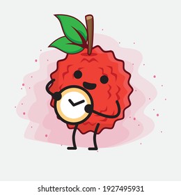 Ilustración vectorial del personaje de la fruta Lychee con cara linda, manos simples y líneas de la pierna en fondo aislado. Estilo de dibujo animado plano.