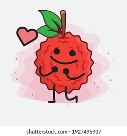 Vector Illustration of Lychee Fruit Character with cute face, simple hands and leg line art on Isolated Background. Flat cartoon doodle style.