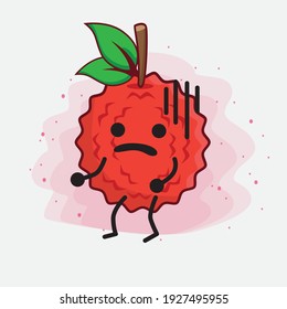 Vector Illustration of Lychee Fruit Character with cute face, simple hands and leg line art on Isolated Background. Flat cartoon doodle style.