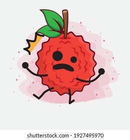 Vector Illustration of Lychee Fruit Character with cute face, simple hands and leg line art on Isolated Background. Flat cartoon doodle style.
