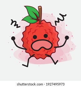 Vector Illustration of Lychee Fruit Character with cute face, simple hands and leg line art on Isolated Background. Flat cartoon doodle style.