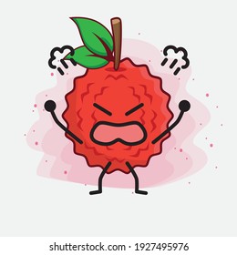 Vector Illustration of Lychee Fruit Character with cute face, simple hands and leg line art on Isolated Background. Flat cartoon doodle style.
