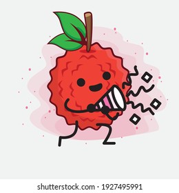Vector Illustration of Lychee Fruit Character with cute face, simple hands and leg line art on Isolated Background. Flat cartoon doodle style.