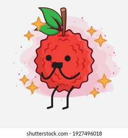 Vektorgrafik des Lychee Fruchtzeichens mit süßem Gesicht, einfachen Händen und Beinlinien-Kunst auf isoliertem Hintergrund. Flacher Cartoon-Doodle-Stil.