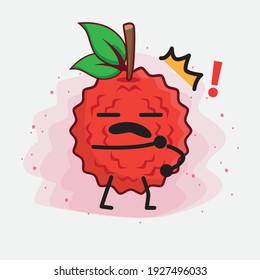 Vector Illustration of Lychee Fruit Character with cute face, simple hands and leg line art on Isolated Background. Flat cartoon doodle style.