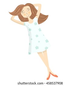 Vector illustration with lying girl. Resting girl.