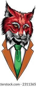 vector illustration of lynx in suit on white background