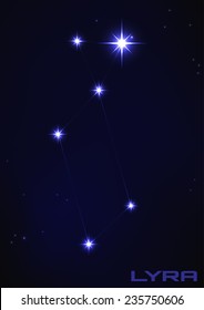 Vector illustration of Lyra constellation in blue 