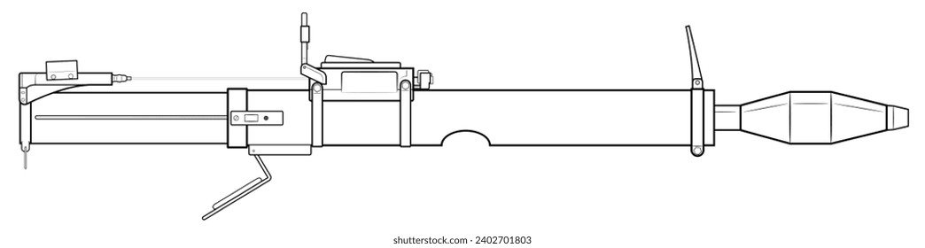 Vector illustration of an M72 Bazooka light anti-tank weapon (LAW), deployed, in the first phase of firing with a rocket flying out. Right side.