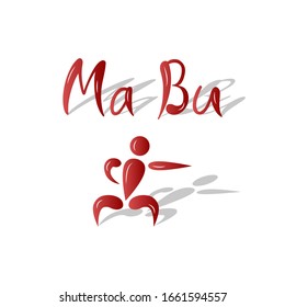 Vector illustration of ma bu stance lettering with fighter icon for banner, logo, advertisement design and print. Handwritten text for wushu sport club, event, competition, federation, association