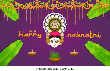 Vector illustration of Maa Durga in a colorful background for Happy Navratri.