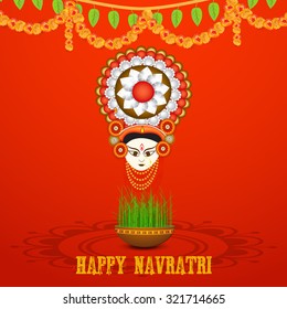 Vector illustration of Maa Durga in a colorful background for Happy Navratri.