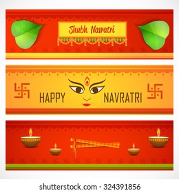 Vector illustration of Maa Durga in a colourful header for Happy Navratri.
