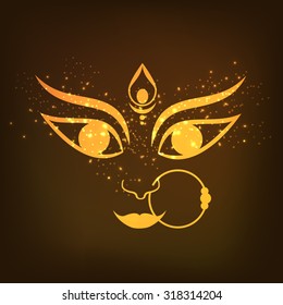 Vector illustration of Maa Durga in a golden background for Happy Navratri.