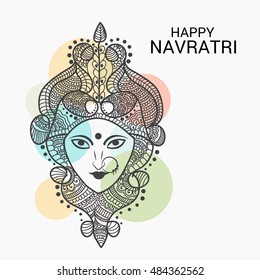 Vector illustration of a Maa Durga for Happy Navratri festival with colorful background.