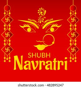 Vector illustration of Maa Durga and stylish text in a red background for Happy Navratri.