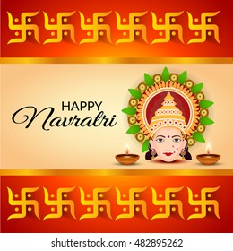 Vector illustration of Maa Durga and stylush text in a colourful background for Happy Navratri.