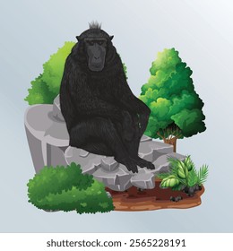 
vector illustration of Macaca nigra black monkey, a typical animal from Sulawesi Indonesia