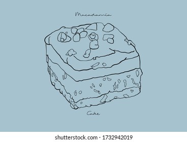 Vector Illustration of Macadamia Cake with White Chocolate, Coconut, and Pandan