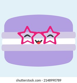 Ilustración vectorial de macarón en anteojos al estilo de dibujos animados. Icono del macaroon francés