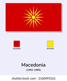 Vector Illustration of Macedonia (1992-1995) flag isolated on light blue background. Illustration Macedonia flag with Color Codes. As close as possible to the original. 