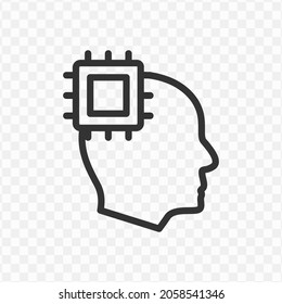 Vector illustration of machine brain icon in dark color and transparent background(png).